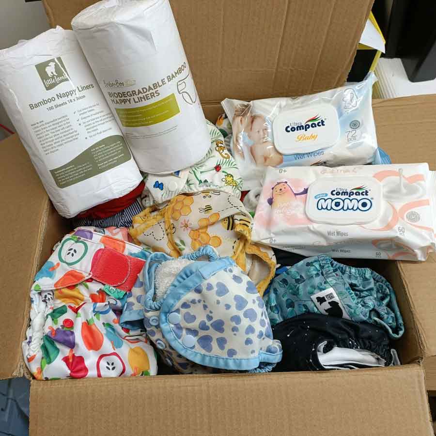 box of donated nappies